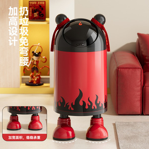 Nezha Robot Trash Can 16L Cylindrical Indoor With <b>Sliding</b> Lid For Living Room Kitchen - Product Image 1