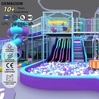 Équipement de terrain de jeu intérieur personnalisé SPACEPORT Thème Cyberpunk Tube en spirale Triple vague Toboggan néon Piscine à balles Mur d'escalade |   OEM&ODM FEC