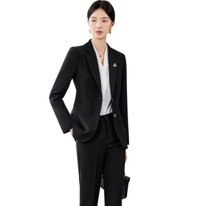 Women's Professional Black Suit <b>Set</b> Autumn Slim Fit <b>Office</b> Lady Anti-Wrinkle Polyester Full Sleeve - Product Image 5