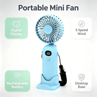Ventilateur de bureau portatif 3 en 1, pliable, mains libres, rechargeable par USB, 5 vitesses, affichage numérique, ventilateur de refroidissement portable, OEM ODM