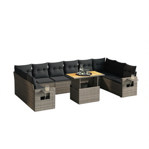 Ensemble de canapés de jardin en rotin gris, 6 places, pieds réglables, mobilier d'extérieur, design contemporain - Product Image 1