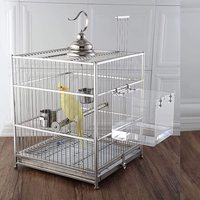 Cage en acrylique personnalisée mangeoire à oiseaux receveur de graines plateau Cage avec crochets en acier inoxydable pour petits oiseaux perroquets canari Cage pour animaux de compagnie