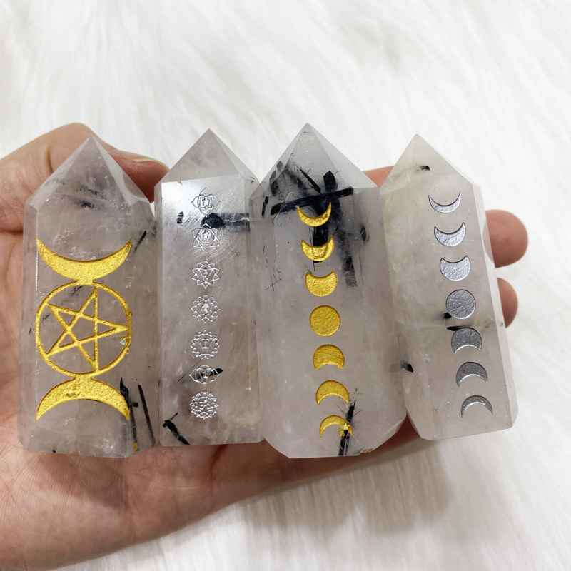 Настраиваемый натуральный кристалл луна фаза башня Турмалин точка для исцеления