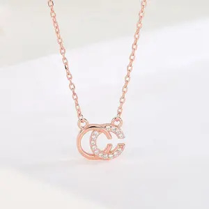 Collar con colgante de letra C para mujer, joyería de plata de ley 925, chapado en oro rosa