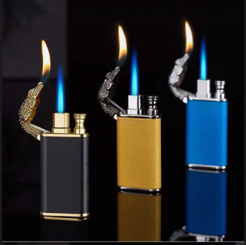 Custom Metal Cigarette Lighter, Crocodile, Dolphins Jet Torch, Double Fire, Windproof Refill, Butane Gas, dropshipping и Wholesale