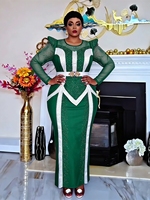 Robe de soirée de luxe S10970 élégante à col rond ornée de strass et de perles, robes de cérémonie pour femmes, robes d'église africaines pour femmes + ceinture