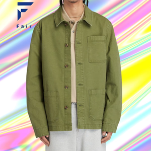 Custom Men's Logo-Appliqued Garment-Dyed Canvas <strong>Jacket</strong> Stylish Utility <strong>Jacket</strong> Washed Canvas <strong>Chore</strong> <strong>Jacket</strong> - Product Image 1