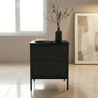 Table de chevet sans poignée à 2 tiroirs, noyer et noir bicolore, avec pieds en métal, mobilier moderne, vente en gros OEM