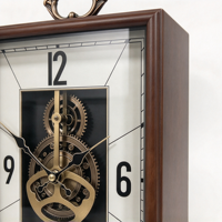 Jam Meja dengan Casing Kayu Retro, Roda Gigi Logam Berputar yang Terlihat, Jam Meja Senyap, untuk Hiasan Rumah & Kantor, Hadiah