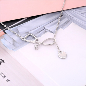 Collier délicat en cristal avec pendentif en forme de cœur, pendentif en plaqué or, Stethoscope d'infirmière ou de médecin, en forme de Y - Product Image 4