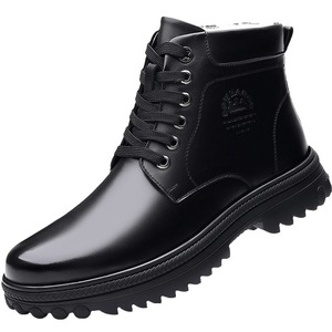 Bottes Martin pour homme en cuir véritable, hauteur cheville, bout rond, doublure en fourrure, semelle extérieure en caoutchouc, bottes chaudes isolantes pour l'hiver - Product Image 4