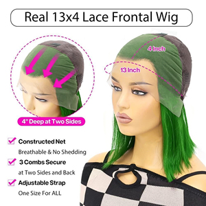 Perruque Bob Courte Verte Transparente en Cheveux Humains Vietnamiens Remy 100% Naturels, Sans Colle, Couleurs Personnalisables, Luxueuse, Vente en Gros - Product Image 4