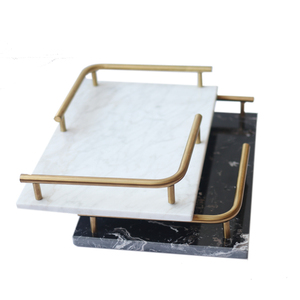 Home Hotel Bianco e Nero Decorativo Vassoio Vanity Vassoio Marmo Profumo Vassoio con Manico In Metallo Oro - Product Image 6