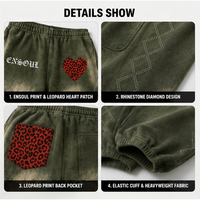 Pantalon de survêtement pour homme, personnalisé OEM, 400 g/m², 100 % coton, imprimé DTG, délavé à l'acide, orné de strass, taille élastique