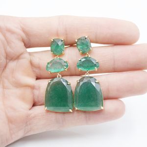 Boucles d'oreilles en cristal naturel 3 pierres Œil de chat Quartz rose Améthyste Boucles d'oreilles plaquées or argent Boucles d'oreilles à clous Bijoux en pierres précieuses Femmes - Product Image 3