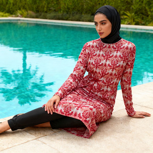 Traje de baño Burkini musulmán de 3 piezas para mujer Cobertura completa modesta con pantalones superiores de manga larga Hijab - Product Image 6