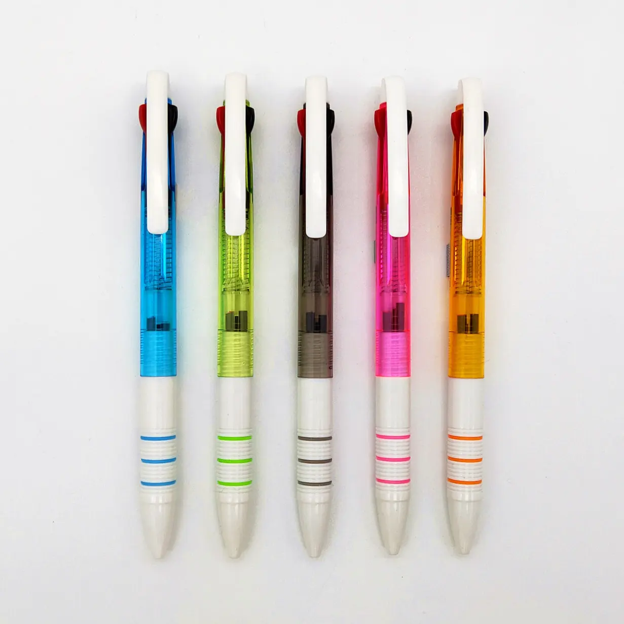 Custom Promotional kunststoff Click klar transparent stift mit LOGO anpassbare 3 in 1 multi farbe push stifte