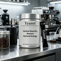 Café instantané mélangé aux extraits de plantes naturelles 10g*10 sachets, pot avec couvercle métallique argenté, boisson pure à base de matières premières botaniques