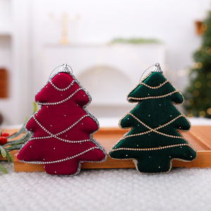 LINGKAI Velvet Fabric <b>Christmas</b> Tree Hanging Ornament Rhinestone <b>Gold</b> Trim Soft Padded Pendant Xmas Tree Holiday <b>Decor</b> - Product Image 3
