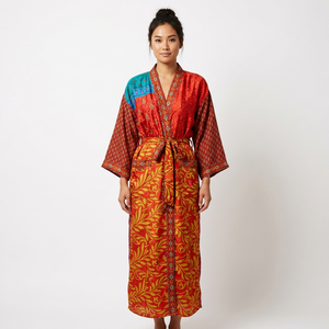 Kimono Vintage de Seda Floral para Mujer, Bata India, Kimono de Verano para Dama de Honor - Product Image 1