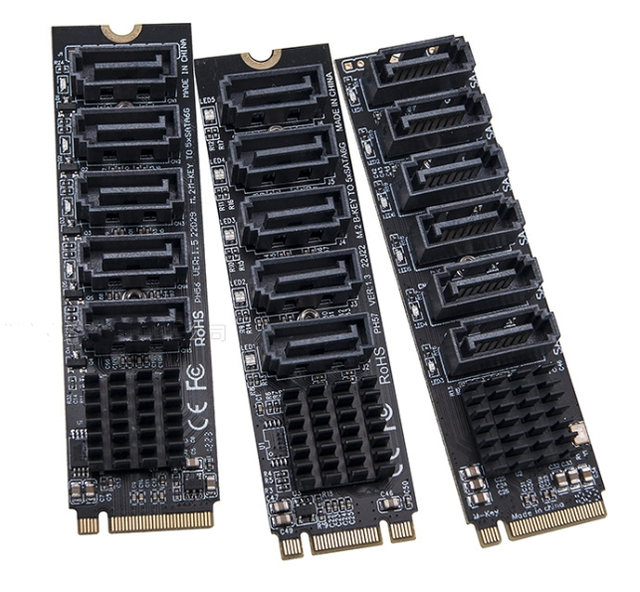 M2 to SATA Adapter M.2 NGFF NVME to SATA3.0 Expansion Card B+M Key M-Key to 5/6 Ports SATA3.0 6Gbps Controller Riser for HDD SSD