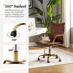 <span class=keywords><strong>Silla</strong></span> de <span class=keywords><strong>escritorio</strong></span> de oficina para el hogar de cuero con patas y brazos dorados - Product Image 3