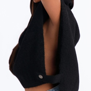 Damen Schwarzer Strick-Poncho-Pullover mit Rollkragen und Fledermausärmeln, Lässiger Winter-Modepullover, Locker Sitzend, Großhandel, Maßanfertigung - Product Image 4
