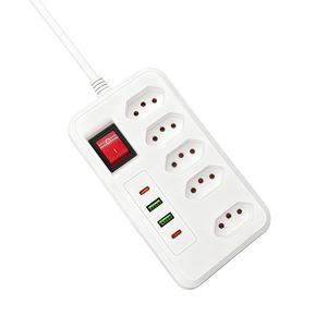 Multiprise standard brésilienne - 5 prises CA + 2 ports USB (charge rapide), rallonge <span class=keywords><strong>de</strong></span> prise conforme NBR 14136 avec interrupteur marche/arrêt - Product Image 2