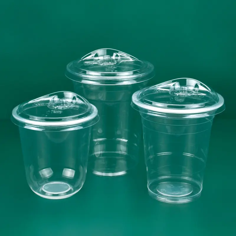 Toptan tek kullanımlık plastik Sip kapaklı tek kullanımlık PET kapak Strawless kapaklı soğuk kahve fincanı