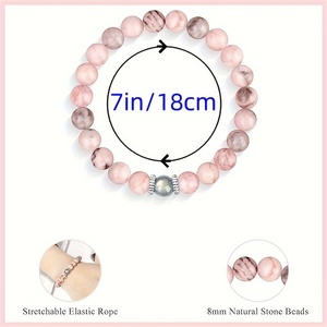 Bracciale con perline a forma di sfera in Pietra di Luna e Diaspro Zebra Rosa, Gioielli Artigianali da Donna per Anniversario - Product Image 4