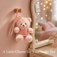 Llavero de peluche de oso rosa Kawaii, mini oso de juguete con suéter tejido y lazo, lindo peluche para mochila, bolso o como regalo.