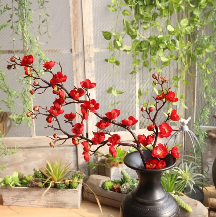 ロングステムピーチプラムブロッサムフェイク日本のアプリコットフェイク中国のプラムフラワーシルク冬の甘い造花