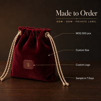 Sac à cordon en velours rouge vin avec logo personnalisé, petite pochette cadeau en velours pour bijoux, emballage de luxe