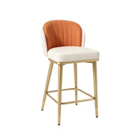 Tabouret de bar de luxe en or champagne, pieds en métal doré, siège en velours, chaise haute pour comptoir de restaurant