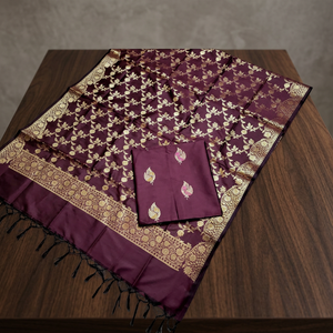 Tela de seda Rich Katan de tres piezas con tejido artístico de Zari y Meena, material de vestido sin coser para ocasiones especiales. - Product Image 3