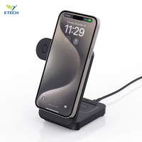 Station de charge magnétique tout-en-un ETECH avec port Type-C, chargeur multi-appareils pour téléphone, montre, écouteurs, écran LED intelligent, 15W PD