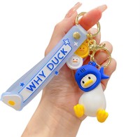 Porte-clés en PVC en forme de canard de dessin animé mignon et amusant, pendentif pour clés de voiture, cadeau