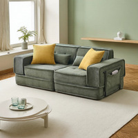 Canapé-lit modulaire inclinable de style français avec revêtement en velours côtelé, coussins rembourrés en éponge et poches latérales pour chambre et appartement