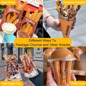 Biodegradable Custom Crepes Paper Cone Takeaway Snacks Boxes Waffle Bakery Churros <b>Donut</b> Paper Packaging Box With Dip Cups <b>Tray</b> - Product Image 5