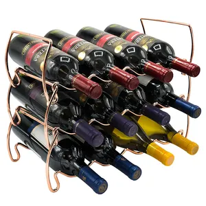 China Supplier stackable gole wine rack metal wire shelf 6 bottles counter wine holder for home