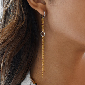 Pendientes de Aro con Diseño de Borla y Cadena Circular en Dos Tonos, Acero Inoxidable y Oro de 18K, Joyería de Moda - Product Image 2