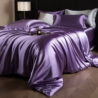 Parure de lit 4 pièces haut de gamme en satin tissé moderne 100 % polyester, douce et respirante, 300 fils au pouce carré, toutes saisons, plusieurs coloris