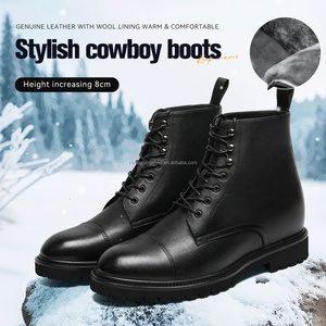 รองเท้าบูทเชลซีหนังแท้สีดำสำหรับผู้ชาย  แบบกันน้ำ เพิ่มความสูง 8 ซม. รองเท้าบูทข้อเท้าสำหรับฤดูหนาว พื้นยาง - Product Image 3