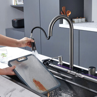 Éviers de cuisine de luxe en acier inoxydable 304, évier multifonctionnel moderne en cascade, évier de cuisine à cuve unique noir