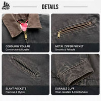 Streetwear personnalisé veste en toile vintage délavée de grande taille veste de travail en toile lourde avec fermeture éclair pour hommes