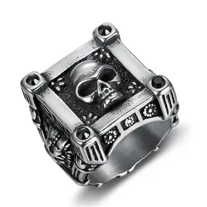 Atacado Anéis De Crânio Inoxidável Para Homens Punk Rock Gothic Skull Rings Aço Inoxidável