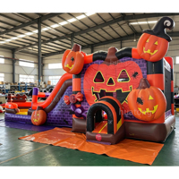 Château gonflable commercial d'extérieur sur le thème de la citrouille d'Halloween avec toboggan intégré pour la location