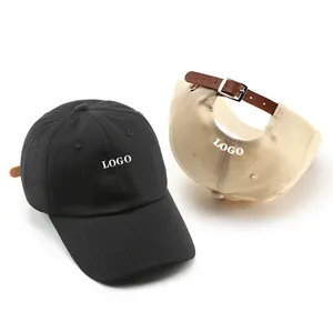 منخفضة موك القطن مخصص التطريز قبعات للآباء الجلود حزام الظهر قبعة مع شعار