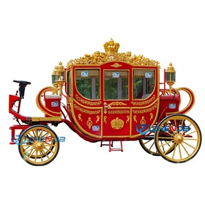 Calèche royale électrique rouge et or ornée pour transport de mariage, transport spécial - Product Image 2
