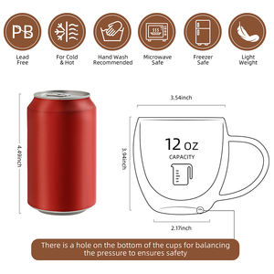 كوب قهوة زجاجي من الزجاج CnGlass 12 أونصة من البورسليكات بجدران مزدوجة آمن للميكروويف جدار مزدوج لإسبريسو - Product Image 2